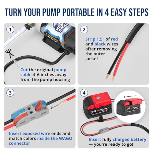 Image of Harpy Eagle Battery Adapter for Red M18 18V Batteries - Compatible Oil Extractor Pump - Includes 30A Fuse, WAGO Connectors & 12AWG Wires - Battery & Pump Not Included