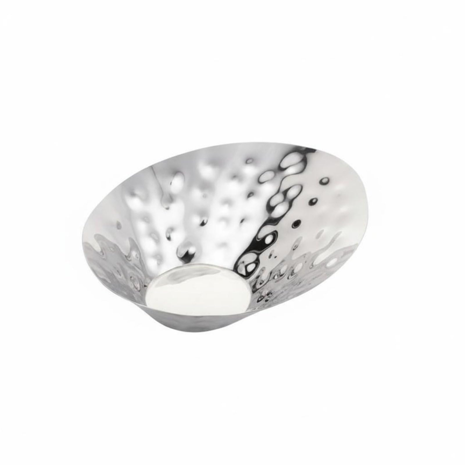 Piatto Industriale Ciotola Frutta Insalatiera Vassoio Portata in Acciaio Inox Finitura E Profilo Inclinato per Presentazioni Curate Adatto a, Piccolo, Moderno, Martellato