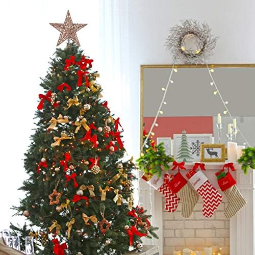 Amosfun Glittered Christmas Tree Topper Star Treetop Pentagram Xmas Tree Topper Ornament for Christmas Tree Decoration or Home Decor (20cm Rose Gold)