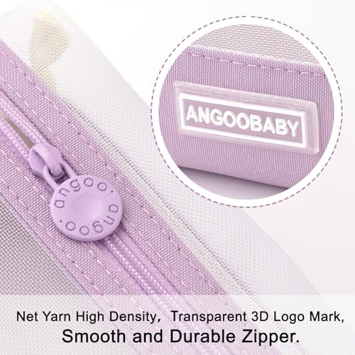 Image of ANGOOBABY Mesh Pencil Bag Clear pencil case Zipper Pouch Bags Multifunctional Pencil Holder for Students, Small Makeup Bag Suitable for Teen Girls & Boys (Violet)