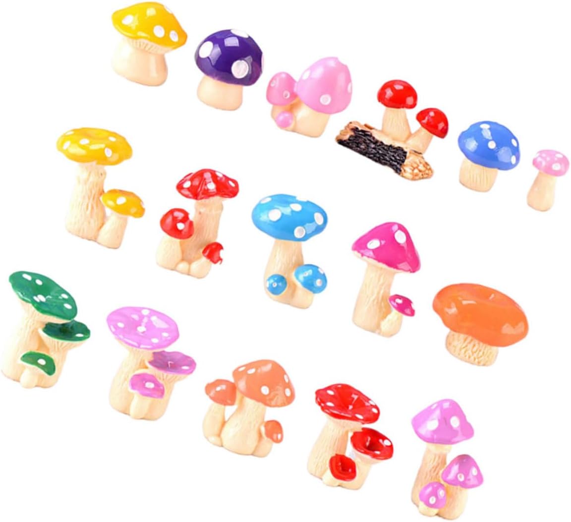 VANZACK 64pcs Miniature Mushroom Ornaments Mixed Style Resin Statues for Crafts Decorate Bonsai Vibrant Landscape Figures for Home and Holiday Displays