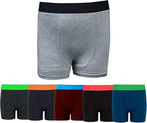 ASRL® Lot de 6 Boxers Classiques en Coton mélangé Riche pour garçons, Lot de 12 Bandes Fluo Assorties, 9-10 Ans Cover