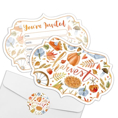 Invitaciones de fiesta de cosecha de otoño con siluetas troqueladas únicas y sobres incluidos