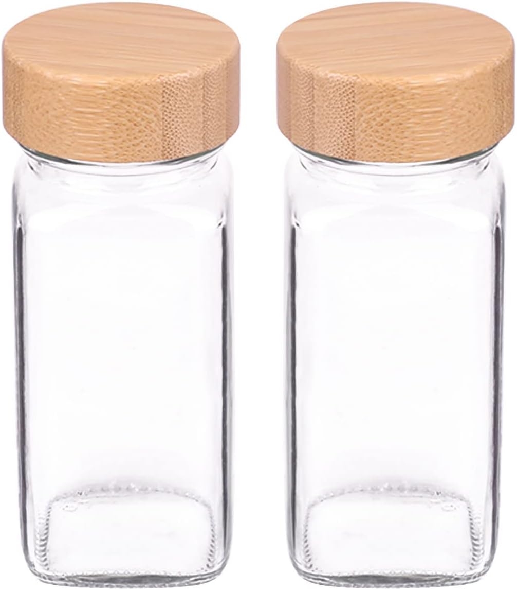 Churboro Replacement Glass Spice Jars with Bamboo Lids- 4 oz Square Spice Jars
