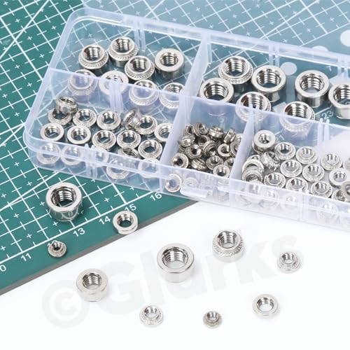Glarks 100pcs M3 M4 M5 M6 M8 Selbstklemmmutter Kit, 304 Edelstahl Rundkopf Nietmutter, Knurled Selbstklemmmutter Befestigungsmittel für Maschinen Elektroprodukte, Industrie