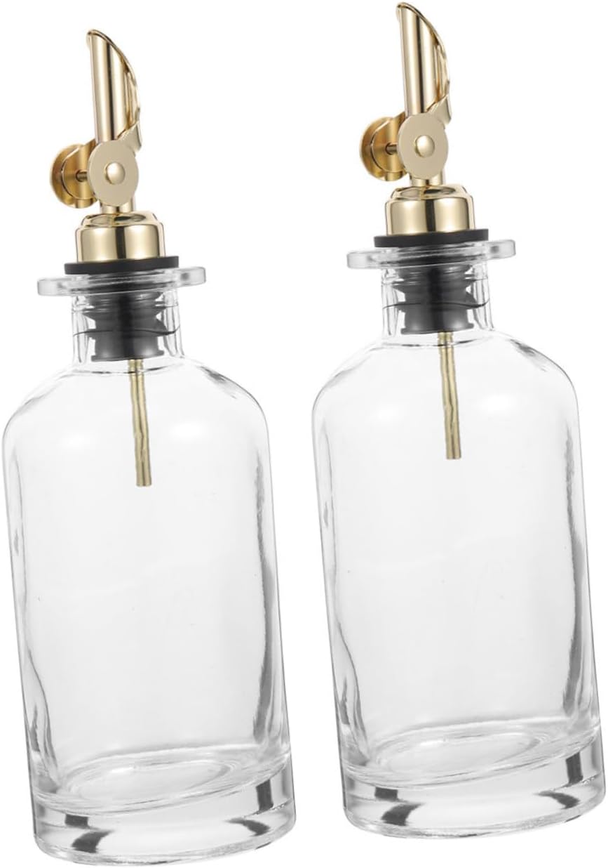 GALPADA 2pcs 500ml Glass Oil Dispenser Bottles with Auto-flap Spout, Kitchen Vinegar and Soy Sauce Containers, Gold Finish, Leak-resistant Oil and Vinegar Bottles for Cooking and Salad