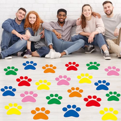 ReliThick 30 Pcs Paw Print Floor Decal 7.5' Large Pawprints Wall Cling Self Adhesive Footprint Floor Cling Window Stickers Wall Decal for Bedroom...