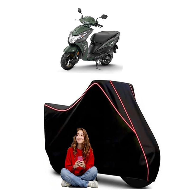 Image of Dio Deluxe Scooty Bike Cover Water Resistant Outdoor Use Universal Fit Scooters Motorcycles Heavy Duty UV Protection Dust Rain Scratch Resistant Elastic Bottom Black Blue Piping