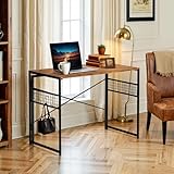 FurnitureR Arbeitstisch faltbar 100x50cm - Werkbank Heimwerker mit Stahlrahmen & Werkzeughaken, 50kg, klappbar 5,5cm (Braun Holzoptik)