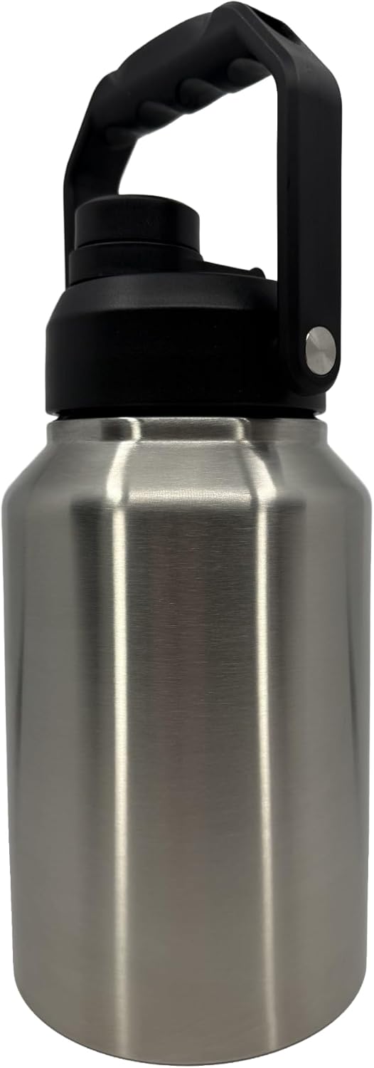 64 Ounce Half Gallon Insulated Water Bottle, Large Capacity Vacuum Flask with Handgrip (Stainless)