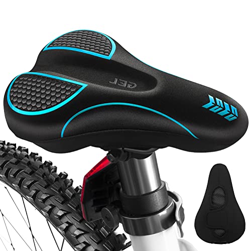 Image of MSDADA Bike Seat Cushion - Gel Bike Seat Cover Padded for Men & Womens Comfort, Soft Bicycle Saddle Compatible with Peloton Exercise Spin Stationary Bike, for Indoor and Outdoor Cycling(Blue)