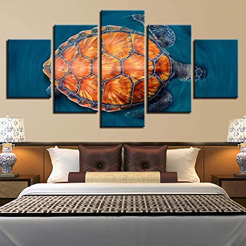 MMLFY 5 lienzos Imagen del póster Nuevo Arte Lienzo Modular 5 Piezas Tortugas Marinas Impresiones Sala de Estar Decoración de la Pared Pintura de paisajes Animales
