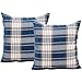 Jiuhong Cotton Linen Throw Pillow Covers Farmhouse Decor Checkers Plaids Square Cushion Case Home Decorative for Sofa Bedroom Car, 2 Pack (Navy, 18 x 18 Inch)