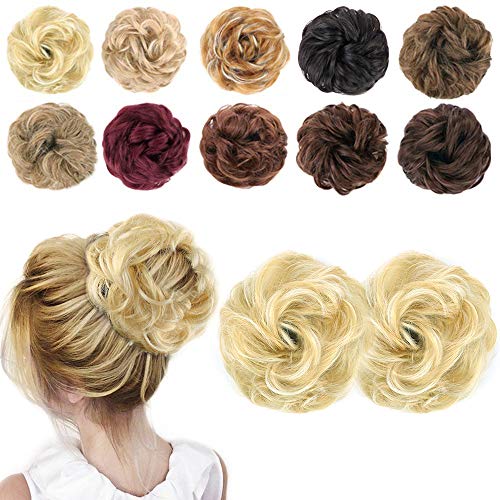 MORICA Messy Hair Bun Extensions 2PCS Curly Wavy Messy Synthetic Chignon Hairpiece Scrunchie Scrunchy Updo Hairpiece for women(Color:86H613#)