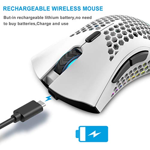 Wireless Lightweight Gaming Mouse, RGB Backlit Honeycomb Shell Mice with 2.4 GHz Transmission Technology, Adjustable DPI, USB Receiver, 7 Button, Ergonomic Optical Sensor Mouse for PC Mac Gamer - Thumbnail 4
