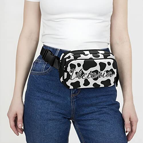 Custom Black White Cow Fanny Packs For Women Men Personalized Belt Bag With Adjustable Strap Customized Fashion Waist Packs Crossbody Bag Waist Pouch For Casual Workout #TOP6