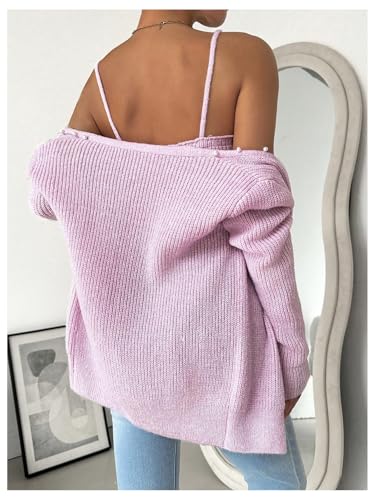 MakeMeChic Women's 3D Floral Pearls Cute Cardigan Sweaters Open Front Long Sleeve Knit Outwear2