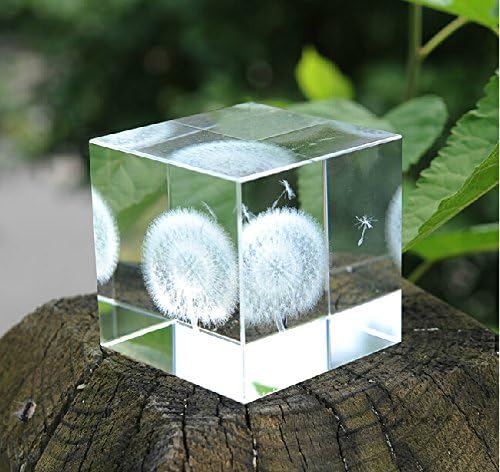 Berry President® Creative 3D Laser Etched Crystal Dandelion Cube Paperweight - Birthday Christmas Gift 2.36''