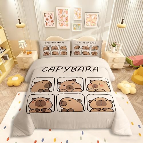 Homewish Capybara Bettwäsche Set 135x200 für Kinder Teenager Erwachsene Niedliche Tiere Bettbezug Capybara Liebhaber Tröster Abdeckung Rustikales Bauernhaus Bett Set mit 1 Kissenbezug Zimmer Dekor