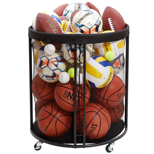 WEYIMILA Ball Storage Bin for Garage, 81.4 U.S. Gals Ball Holder for Soccer, Basketball, Sports Ball Storage Cart, Rolling Ball Rack for Outdoor, Indoor (81.4 U.S. Gals)