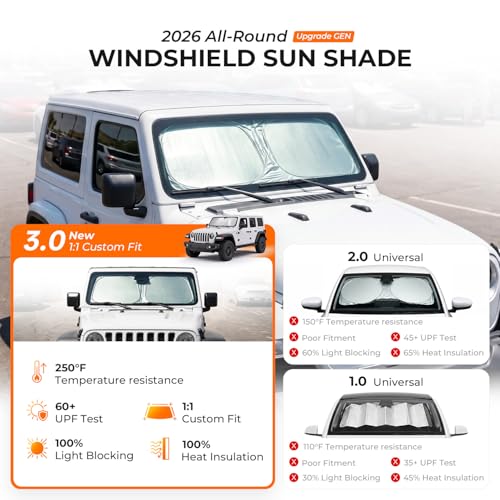 Image of [2026 Upgraded] DooGooCoo Windshield Sun Shade for Jeep Wrangler & Gladiator 2011-2025 2026[Cooling Ice-Crystal, 100% Sun Block] Jeep Windshield Sun Shade for Wrangler Sunshade & Gladiator Sunshade.