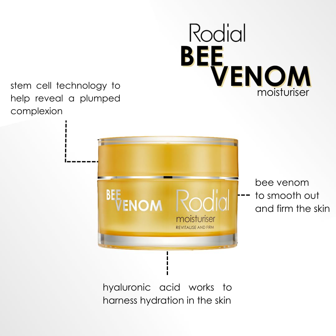 Rodial Bee Venom Facial Moisturiser 1.7 fl oz - Advanced Firming & Plumping Face Cream with Juvinity for Elasticity, Radiance & Long-Lasting Hydration