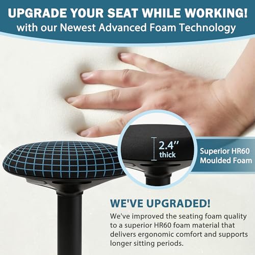 Image of Standing Stool, Adjustable Ergonomic Office Chair Standing Desk Chair Swivel 360 Degree Swivel Computer Active Stools with Memory Foam Seat Cushion Anti-Slip Bottom Pad