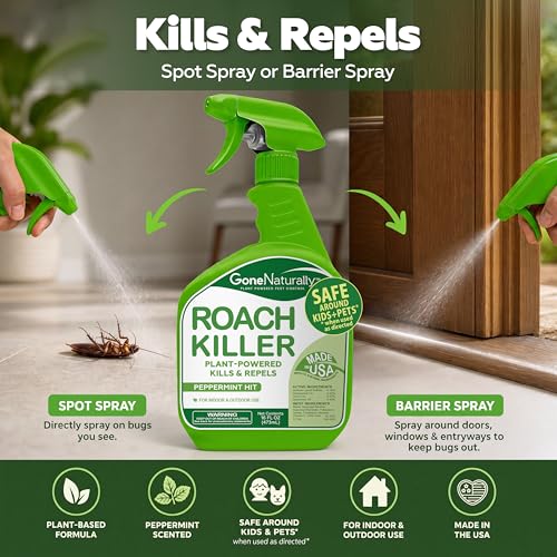 Image of Roach Killer - Peppermint Oil Roach Spray for Indoor & Outdoor Use - Cockroach Killer & Roach Repellent for Home - Safe for Kids & Pets Pest Control Solution (16oz)