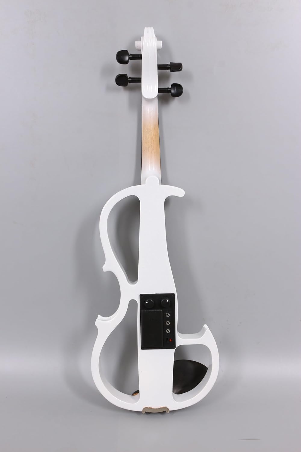 Yinfente Viola eléctrica silenciosa de 40,6 cm de madera maciza de 4 cuerdas con accesorios de ébano, funda dura, lazo de madera de Brasil, cable AUX y paño de limpieza, color blanco
