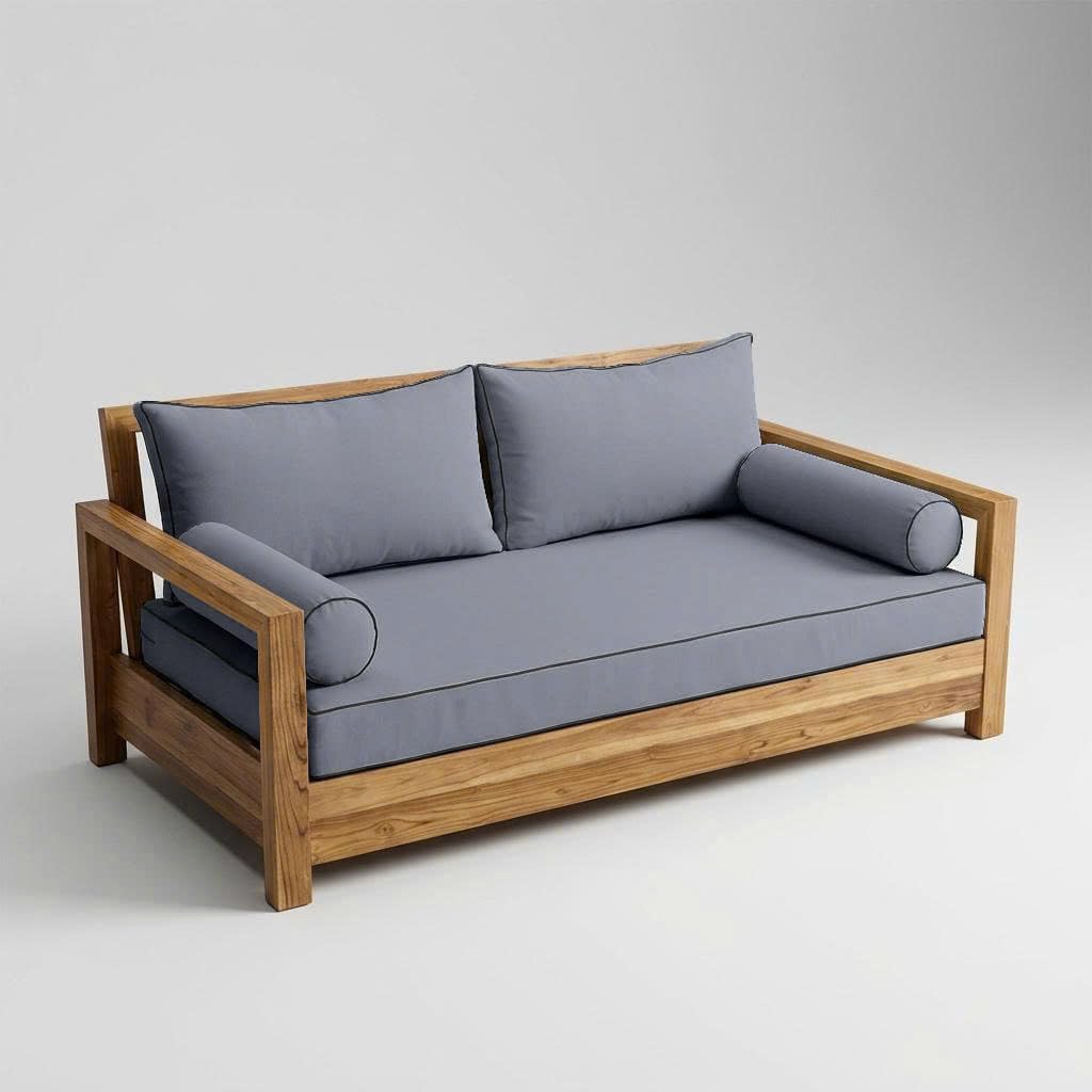 Prolinemax Style 2 - Mattress & Pillow Bolster Cushion for Outdoor Indoor Daybed Porch Swing Bed Contrast Trim Twin Size AD001 | Covers ONLY |