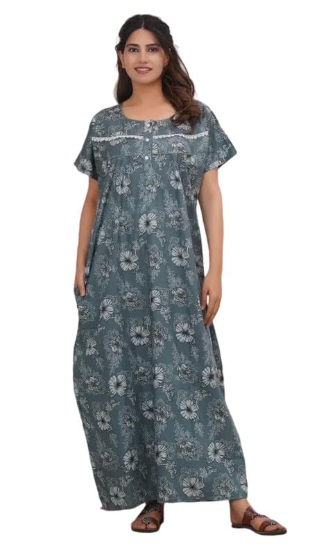 Padmavati Creation' Maternity Feeding Nighty with Front Zipper Soft Cotton Nursing Night Dress for Pregnancy & Breastfeeding CTN_NGT_FLO_37_Grey,FS-image-33