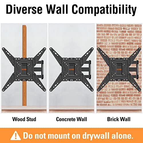 ELIVED Full Motion TV Wall Mount for Most 22-55 Inch TVs, Articulating Arms Swivel and Tilt TV Mount, Wall Mount TV Brackets Max VESA 400x400, Single Stud Perfect Center Design, Holds Up to 77 lbs. - Thumbnail 7