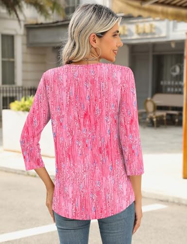 Romanstii 3/4 Length Sleeve Womens Tops Keyhole Crewneck Shirts Business Dressy Casual Tunic Blouses Summer Basic Tees2