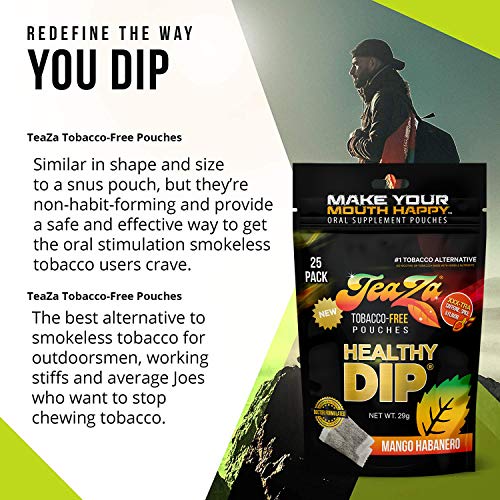 Teaza Energy Pouches Tobacco Alternative Nicotine Free Dip, Smokeless Alternative Snuff Healthy Dip, Mango Habanero (4 Pack) Tobacco Free Chew Tropical Fruity Sweetness Of Mangoes And Voilà #TOP3