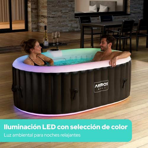 Miniatura 3 de Arebos Bañera De Hidromasaje Con Iluminación Led Spa Hinchable Interior Y Exterior 190x120 Cm Ovalada 2 Personas 90 Chorros De Masaje Con Calefacción 550 Litros Incl. Cubierta