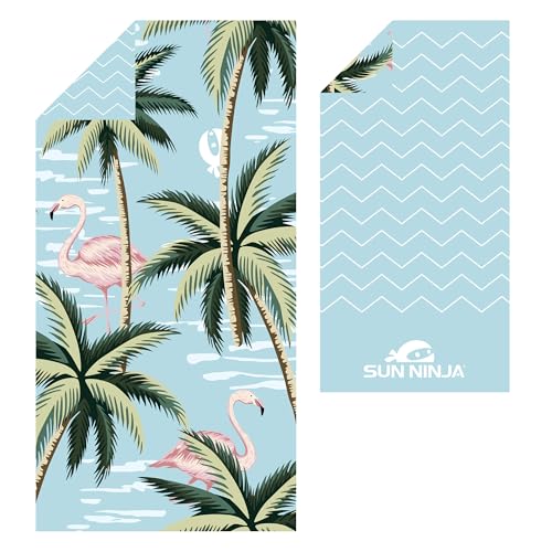 Image of SUN NINJA Microfiber Beach Towel, Sand Free Quick Dry, 63x32 in, Flamingo