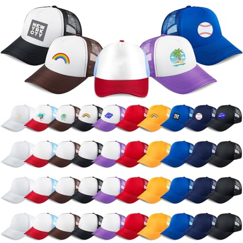 Image of 40 Pack Sublimation Blank Trucker Hat Bulk Wholesale Mesh Baseball Cap for Women Men DIY Hat Bar Party