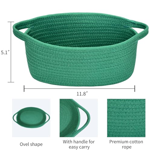 Image of ABenkle Small Basket with Handles, Boho Decorative Rope Woven Dog Cat Toy Storage Bin Shelf Storage Organizer, Easter Christmas Gift Basket, 12 inchx8 inchx5 inch