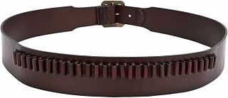 Tourbn TOURBON .17HMR .22LR Rimfire Cartridge Belt 30 Rounds Genuine Leather Pistol Bullet Bandolier 48'' Brown - Tourbn