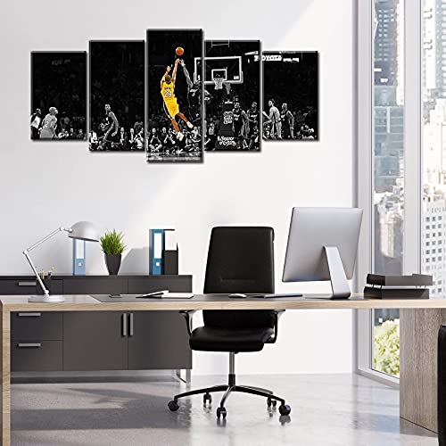 Jiazugo Cool Basketball Posters For Boys Bedroom Black And White Canvas Wall Art Nba Sports Room Decor Guys Teen Man Young Home Decoration Stretched Framed Ready To Hang 50" W×24" H×5 Pcs #TOP3