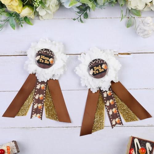 Image of Beer Mug Gender Reveal Maternity Sash Kit, Black Golden Baby Shower Belly Belt and Mom to Be Dad to Be Corsage Pins, New Parents Pregnancy Announcement Photo Props Party Supplies