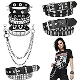 MSHHDK 7pcs Black Studded Belt Y2K Belt Goth Belts Punk PU Leather Belt Fashion Metal Waist Belts for Women Men Cosplay Rock