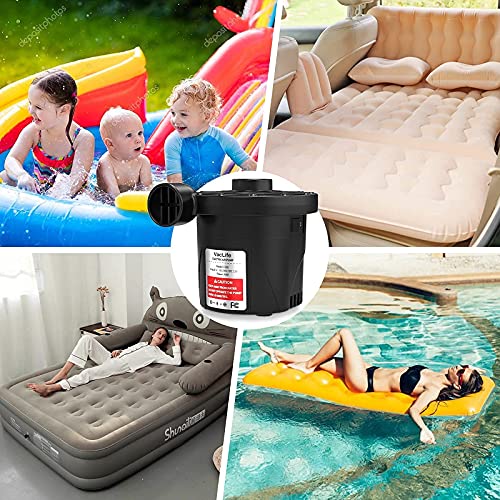 VacLife Air Pump, Electric Air Pump for Inflatable Couch & Cushion, Air Mattress Pump for Swimming Ring, Dual-Use Deflator & Inflator Portable Air Pump with 3 Nozzles, Model: 8339 (VL714)
