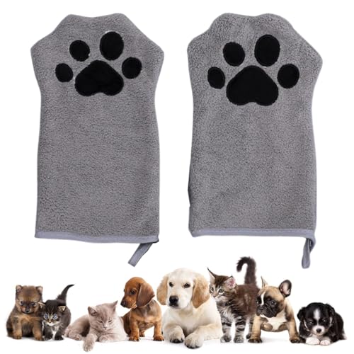 WeddHuis 2 Pcs Hundehandtuch Katzen Reinigung Handschuhe Saugfähiges Reinigungstuch Weich & Langlebig Mikrofaser Handtuch Haustiere Hunde Katze Andere Klein Tiere (Grau)