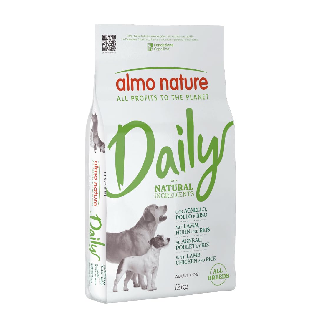Almo Nature Daily Crocchette per Cani Adulti Agnello Pollo Riso Cibo Secco Completo 12 kg