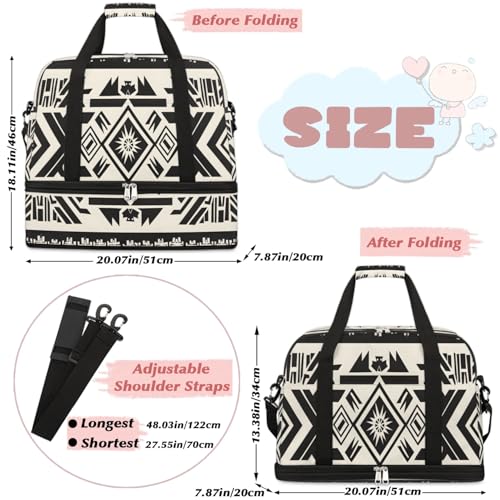 Travel Duffel Bags Aztec Pattern Foldable Weekender Bags for Women with Shoes Compartment Waterproof & Tear Resistant Carry on Overnight Luggage Duffel Bag Shoulder Sports Tote Bag2