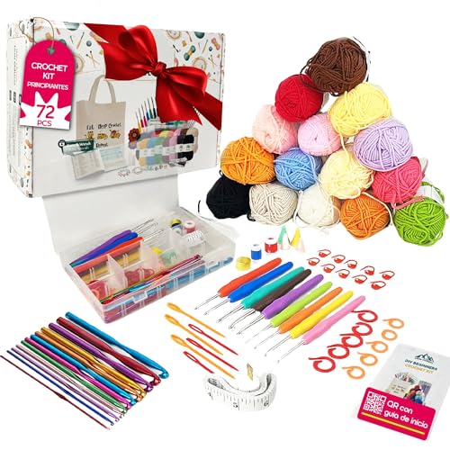Crochet Kit Completo para Principiantes y Expertos | Kit Crochet, Amigurumi Kit, Kit Ganchillo, Kit para Tejer, Kit Crochet Principiantes, 72 Piezas con Guía en Español, Kit Amigurumi Principiantes