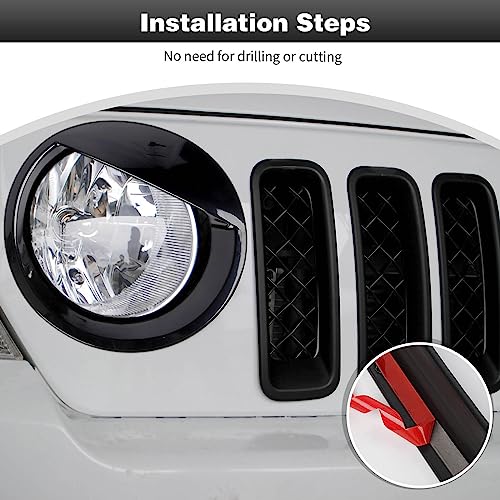Image of CheroCar for Jeep Patriot Grille Grill Insert & Headlight Turn Light Cover Trim Exterior Accessories for Jeep Patriot 2011-2016,Black Without Mesh