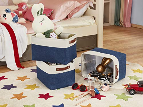 Image of DECOMOMO Foldable Storage Bin [3-Pack] Collapsible Sturdy Cationic Fabric Storage Basket Cube W /Handles for Organizing Shelf Nursery Home Closet (Navy Blue and White, Extra Large - 15.8 x 12.5 x 10)