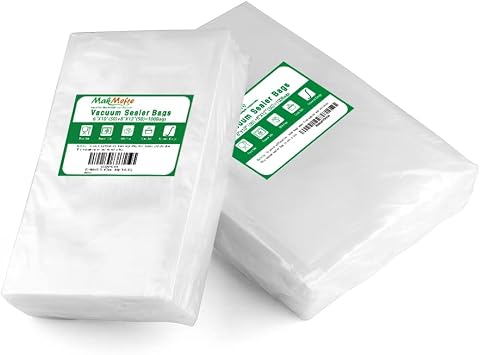 MakMeFre100 Count Vacuum Sealer Bags 50 Each Size Pint 6" x 10" and Quart 8" x 12"for Food,BPA Free,Heavy Duty,Sous Vide Vaccume Safe,Universal Design Pre-Cut Vacuum Seal Bags